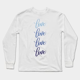 Love in Modern Calligraphy in Blue Long Sleeve T-Shirt